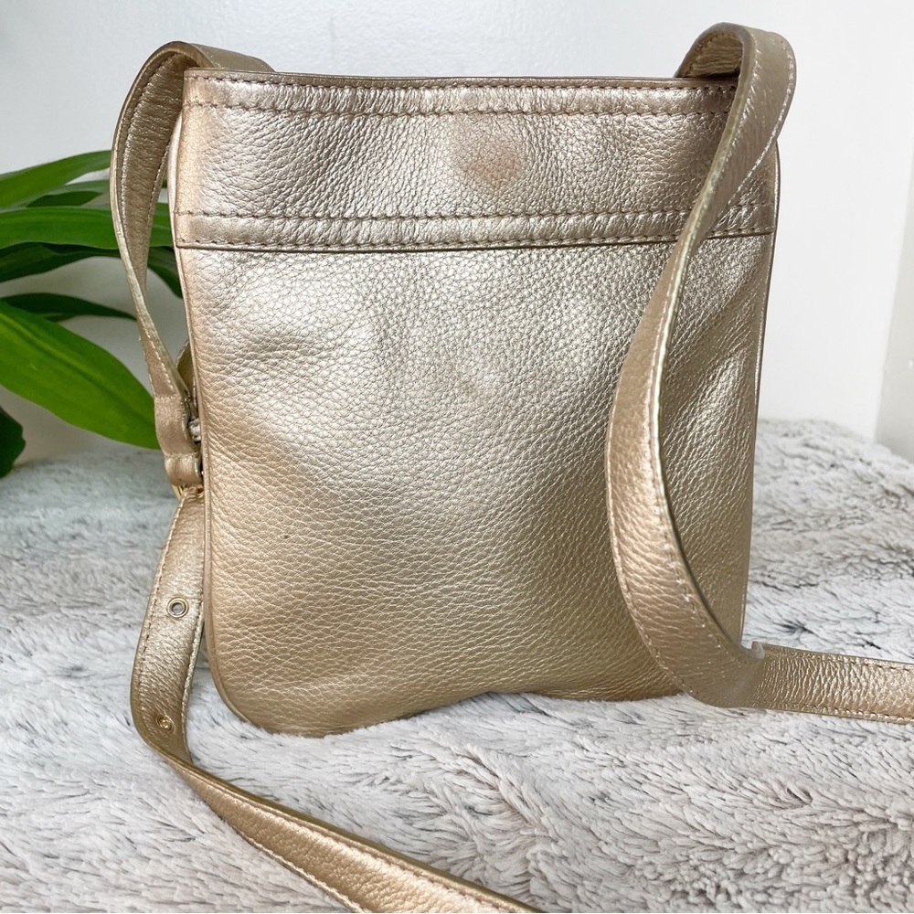 Michael Kors Moxley Small Leather Metallic Gold Crossbody - Picture 3 of 11